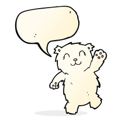 cartoon waving polar bear with speech bubble