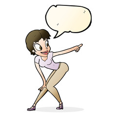 cartoon pretty woman pointing with speech bubble