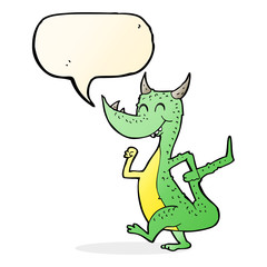 cartoon happy dragon with speech bubble