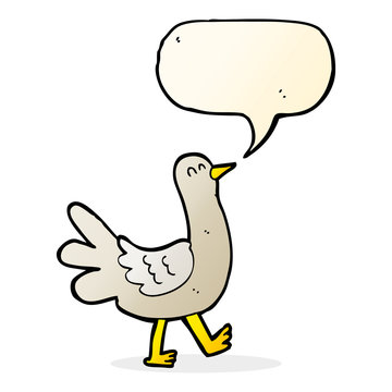 cartoon walking bird with speech bubble