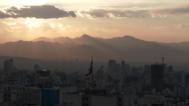 TEHRAN, IRAN JANUARY 2015: Iranian flag in the middle of Tehran city.