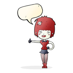 cartoon vampire girl giving thumbs up sign with speech bubble