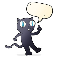 cartoon black  cat with idea with speech bubble