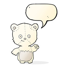 cartoon little polar bear waving with speech bubble