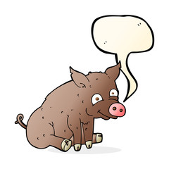 cartoon happy pig with speech bubble