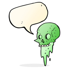gross halloween skull cartoon with speech bubble