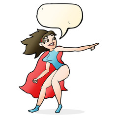 cartoon superhero woman pointing with speech bubble