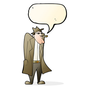recommend clip art: cartoon man in hat and trench coat with speech bubble