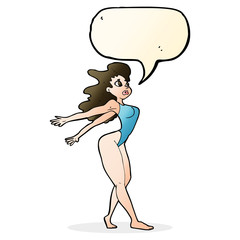 cartoon sexy woman in swimsuit with speech bubble