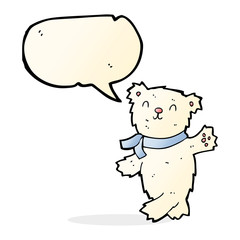 cartoon waving teddy polar bear with speech bubble