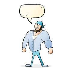 cartoon manly sailor man with speech bubble