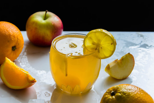 Fresh fruit juice with ice. Fruits, Apple, oranges,lemon