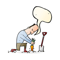 cartoon gardener with speech bubble