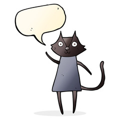 cute cartoon black cat waving with speech bubble