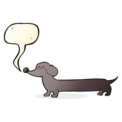 cartoon dachshund with speech bubble