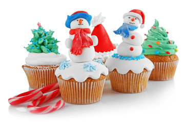 Christmas cupcakes isolated on white