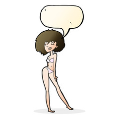 cartoon woman in bikini with speech bubble