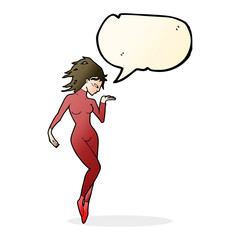 cartoon future space woman with speech bubble