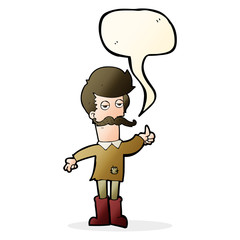 cartoon old man in poor clothes with speech bubble