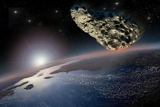 Asteroid on a collision course with Earth. 