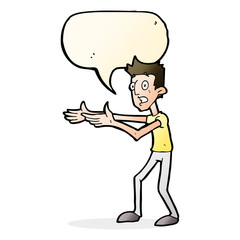 cartoon man desperately explaining with speech bubble
