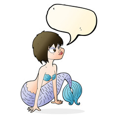 cartoon pretty mermaid with speech bubble