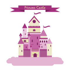 Vector pink princess castle. Magic fantasy castle. Vector flat illustrations.