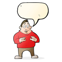 cartoon excited overweight man with speech bubble