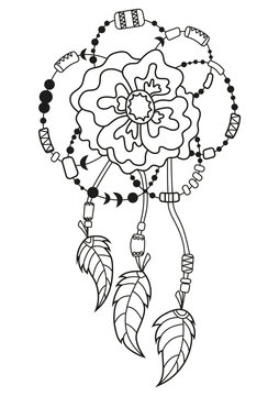 Vector boho flower. Patterned design element. Ethnic amulet, tattoo. Pattern for coloring book. A4 format