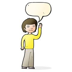 cartoon friendly boy waving with speech bubble