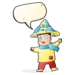 cartoon magical mushroom man with speech bubble