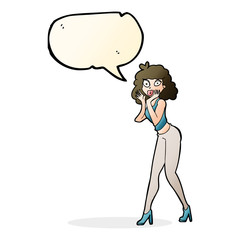 cartoon surprised woman with speech bubble
