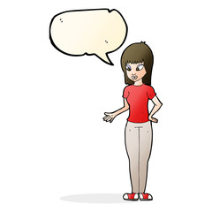 cartoon woman explaining with speech bubble