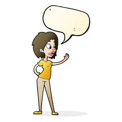 cartoon woman waving with speech bubble