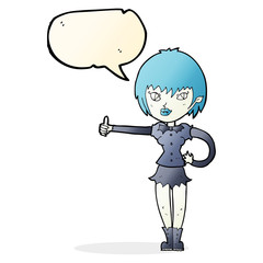 cartoon vampire girl giving thumbs up sign with speech bubble