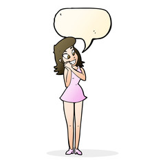 cartoon excited woman with speech bubble