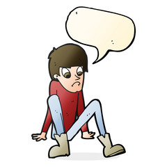 cartoon boy sitting on floor with speech bubble