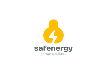 Man Holding Flash Logo negative space. Power Energy icon