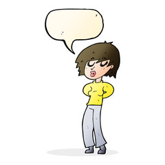 cartoon woman whistling with speech bubble