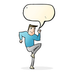 cartoon man jogging on spot with speech bubble