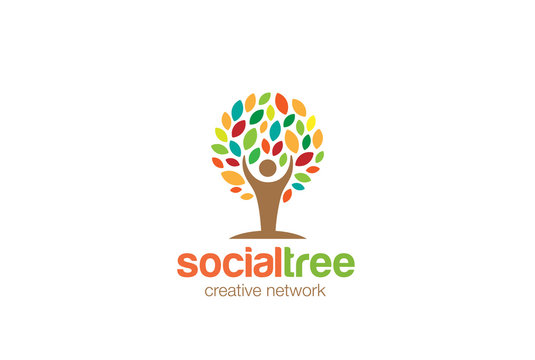 Man Tree Logo vector. Social network Education Eco Logotype icon