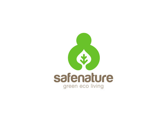 Man holding green leaf Logo ecology Eco Organic Nature