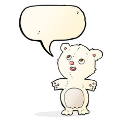 cartoon happy little polar bear with speech bubble
