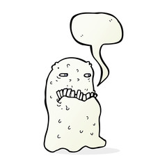 cartoon gross ghost with speech bubble