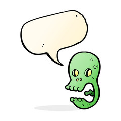 funny cartoon skull with speech bubble