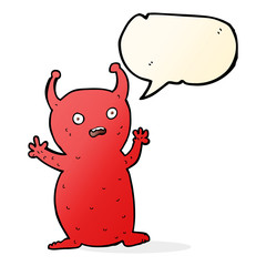 cartoon funny little alien with speech bubble