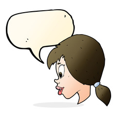 cartoon pretty female face with speech bubble
