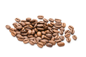Coffee beans isolated on white background, closeup, macro
