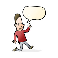cartoon happy man pointing with speech bubble