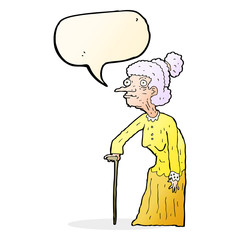 cartoon old woman with speech bubble